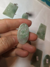 Load image into Gallery viewer, 100% Natural type A light green safe and sound pendant with the carved hieroglyph of &quot;Buddha&quot; jadeite Jade pendant group B99

