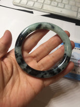 Load image into Gallery viewer, 58.5mm certified 100% natural type A dark green white with green floating flowers jadeite bangle PH148-5855
