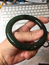 Load image into Gallery viewer, 57.4mm certified 100% Natural dark green/black chubby round cut nephrite bangle HN187-0153
