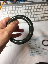 Load image into Gallery viewer, 57.4mm certified 100% Natural dark green/black chubby round cut nephrite bangle HN187-0153
