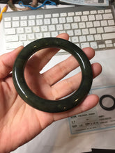 Load image into Gallery viewer, 57.4mm certified 100% Natural dark green/black chubby round cut nephrite bangle HN187-0153
