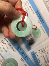 Load image into Gallery viewer, 38-39mm Type A 100% Natural sunny green/white Jadeite Jade concentric circle safety Guardian ring Pendant (子母扣,同心环) PC2
