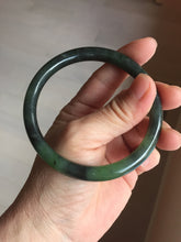 Load image into Gallery viewer, 60.5mm Certified 100% Natural Fresh Young Green/Dark Green/Black Green Ink Painting (绿水墨) Round Cut Nephrite (Wulanhai 乌兰海碧玉) Bangle HF132-7334
