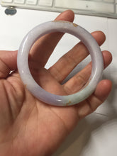Load image into Gallery viewer, 55.8mm 100% Natural type A light green purple white carved plum blossom and golden-painted Jadeite Jade bangle PE35
