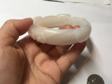 Load image into Gallery viewer, 59.5mm 100% natural pink white Quartzite (Shetaicui jade) 3D carved bunny ears/flowers/heart bangle XY123
