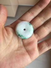 Load image into Gallery viewer, 24-28mm 100% Natural green/purple with sunny green floating flowers jadeite Jade Safety Guardian Button(donut) Pendant/worry stone H152
