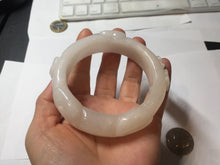 Load image into Gallery viewer, 59.5mm 100% natural pink white Quartzite (Shetaicui jade) 3D carved bunny ears/flowers/heart bangle XY123
