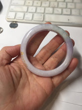 Load image into Gallery viewer, 55.8mm 100% Natural type A light green purple white carved plum blossom and golden-painted Jadeite Jade bangle PE35
