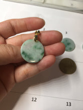 Load image into Gallery viewer, 22-23.5mm Type A 100% Natural sunny green light green purple with green floating flowers Jadeite Jade Safety Guardian round Pendant group BS143
