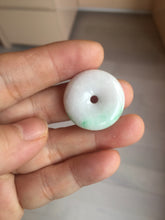 Load image into Gallery viewer, 24-28mm 100% Natural green/purple with sunny green floating flowers jadeite Jade Safety Guardian Button(donut) Pendant/worry stone H152
