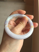 Load image into Gallery viewer, 55.8mm 100% Natural type A light green purple white carved plum blossom and golden-painted Jadeite Jade bangle PE35
