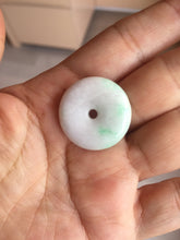 Load image into Gallery viewer, 24-28mm 100% Natural green/purple with sunny green floating flowers jadeite Jade Safety Guardian Button(donut) Pendant/worry stone H152
