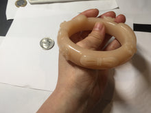 Load image into Gallery viewer, 61.5mm 100% natural pink orange Peach cream Quartzite (Shetaicui jade) 3D carved cat ears/flowers/ingot/bow bangle XY124
