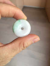 Load image into Gallery viewer, 24-28mm 100% Natural green/purple with sunny green floating flowers jadeite Jade Safety Guardian Button(donut) Pendant/worry stone H152
