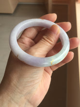 Load image into Gallery viewer, 55.8mm 100% Natural type A light green purple white carved plum blossom and golden-painted Jadeite Jade bangle PE35
