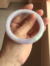 Load image into Gallery viewer, 55.8mm 100% Natural type A light green purple white carved plum blossom and golden-painted Jadeite Jade bangle PE35
