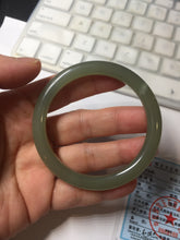Load image into Gallery viewer, 53mm certified 100% Natural lake green gray slim round cut nephrite bangle HN142-6918
