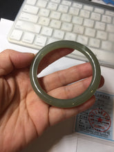 Load image into Gallery viewer, 53mm certified 100% Natural lake green gray slim round cut nephrite bangle HN142-6918
