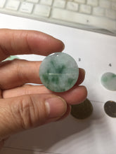 Load image into Gallery viewer, 22-23.5mm Type A 100% Natural sunny green light green purple with green floating flowers Jadeite Jade Safety Guardian round Pendant group BS143
