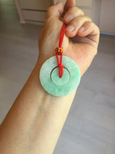 Load image into Gallery viewer, 38-39mm Type A 100% Natural sunny green/white Jadeite Jade concentric circle safety Guardian ring Pendant (子母扣,同心环) PC2
