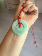 Load image into Gallery viewer, 38-39mm Type A 100% Natural sunny green/white Jadeite Jade concentric circle safety Guardian ring Pendant (子母扣,同心环) PC2
