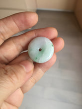 Load image into Gallery viewer, 24-28mm 100% Natural green/purple with sunny green floating flowers jadeite Jade Safety Guardian Button(donut) Pendant/worry stone H152
