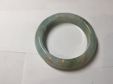 Load image into Gallery viewer, 52mm 100% Natural type A sunny green white carved flowers butterflies and golden-painted Jadeite Jade bangle PE36-(1766)
