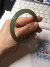 Load image into Gallery viewer, 53mm certified 100% Natural lake green gray slim round cut nephrite bangle HN142-6918
