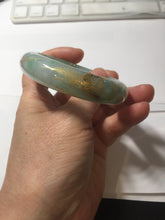 Load image into Gallery viewer, 52mm 100% Natural type A sunny green white carved flowers butterflies and golden-painted Jadeite Jade bangle PE36-(1766)
