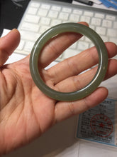 Load image into Gallery viewer, 53mm certified 100% Natural lake green gray slim round cut nephrite bangle HN142-6918
