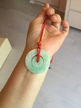 Load image into Gallery viewer, 38-39mm Type A 100% Natural sunny green/white Jadeite Jade concentric circle safety Guardian ring Pendant (子母扣,同心环) PC2
