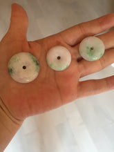 Load image into Gallery viewer, 24-28mm 100% Natural green/purple with sunny green floating flowers jadeite Jade Safety Guardian Button(donut) Pendant/worry stone H152
