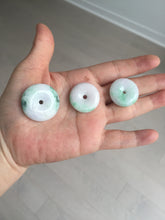 Load image into Gallery viewer, 24-28mm 100% Natural green/purple with sunny green floating flowers jadeite Jade Safety Guardian Button(donut) Pendant/worry stone H152
