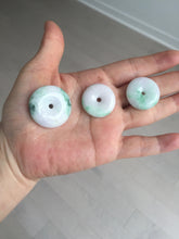 Load image into Gallery viewer, 24-28mm 100% Natural green/purple with sunny green floating flowers jadeite Jade Safety Guardian Button(donut) Pendant/worry stone H152
