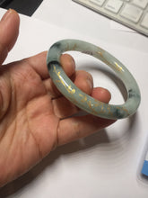 Load image into Gallery viewer, 58mm certified 100% natural type A green with green floating flowers carved flowers golden-painted round cut  jadeite bangle PH149-5865
