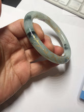 Load image into Gallery viewer, 58mm certified 100% natural type A green with green floating flowers carved flowers golden-painted round cut  jadeite bangle PH149-5865
