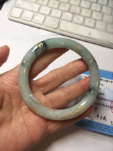Load image into Gallery viewer, 58mm certified 100% natural type A green with green floating flowers carved flowers golden-painted round cut  jadeite bangle PH149-5865
