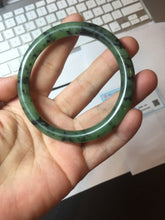 Load image into Gallery viewer, 58.1mm Certified 100% Natural Fresh Young Green/Dark Green/Black Green Ink Painting (绿水墨) Round Cut Nephrite (Wulanhai 乌兰海碧玉) Bangle HN148-7343
