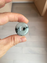 Load image into Gallery viewer, 24-25mm 100% Natural icy watery green/white with dark green floating flowers jadeite Jade Safety Guardian Button(donut) Pendant/worry stone group H153
