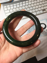 Load image into Gallery viewer, 57.4mm certified 100% Natural dark green/black(碧玉) chubby round cut nephrite bangle HN188-0123
