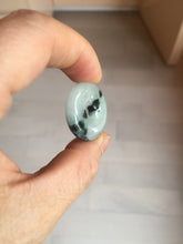 Load image into Gallery viewer, 24-25mm 100% Natural icy watery green/white with dark green floating flowers jadeite Jade Safety Guardian Button(donut) Pendant/worry stone group H153
