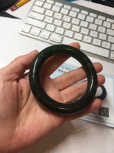 Load image into Gallery viewer, 57.4mm certified 100% Natural dark green/black(碧玉) chubby round cut nephrite bangle HN188-0123
