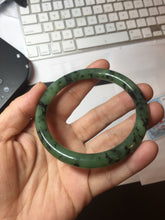 Load image into Gallery viewer, 58.1mm Certified 100% Natural Fresh Young Green/Dark Green/Black Green Ink Painting (绿水墨) Round Cut Nephrite (Wulanhai 乌兰海碧玉) Bangle HN148-7343
