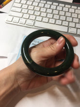 Load image into Gallery viewer, 57.4mm certified 100% Natural dark green/black(碧玉) chubby round cut nephrite bangle HN188-0123
