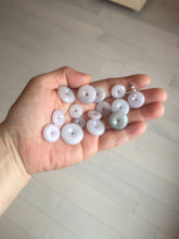 Load image into Gallery viewer, 11.9-19.7mm Type A 100% Natural light purple white gary Jadeite Jade Safety Guardian Button donuts Pendant group AA69
