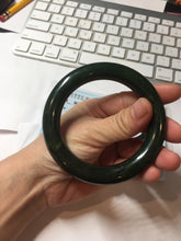 Load image into Gallery viewer, 57.4mm certified 100% Natural dark green/black(碧玉) chubby round cut nephrite bangle HN188-0123
