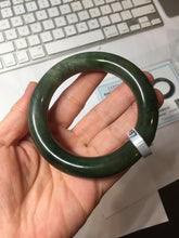 Load image into Gallery viewer, 55mm certified 100% Natural dark green/black/gray(碧玉) chubby round cut nephrite bangle HN189-0137
