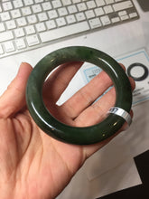 Load image into Gallery viewer, 55mm certified 100% Natural dark green/black/gray(碧玉) chubby round cut nephrite bangle HN189-0137
