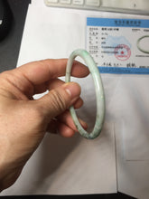 Load image into Gallery viewer, 56.5mm certified Type A 100% Natural sunny green white brown with green floating flowers slim round cut Jadeite Jade bangle PH207-6197
