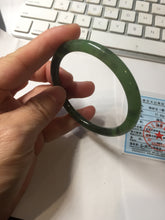 Load image into Gallery viewer, 55mm Certified 100% Natural Fresh Young Green/Dark Green/Black Green Ink Painting (绿水墨) Round Cut Nephrite (Wulanhai 乌兰海碧玉) Bangle HN149-7310

